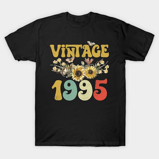 Vintage 1995 Sunflower Floral Retro Groovy 28th Birthday T-Shirt by Kens Shop